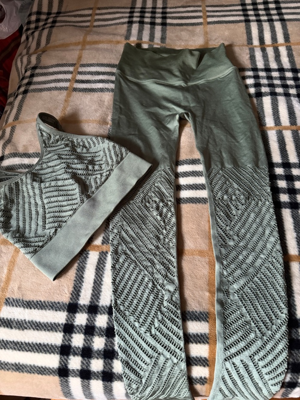 Victoria's Secret Sage Green Seamless Knit Leggings & Sports Bra Set